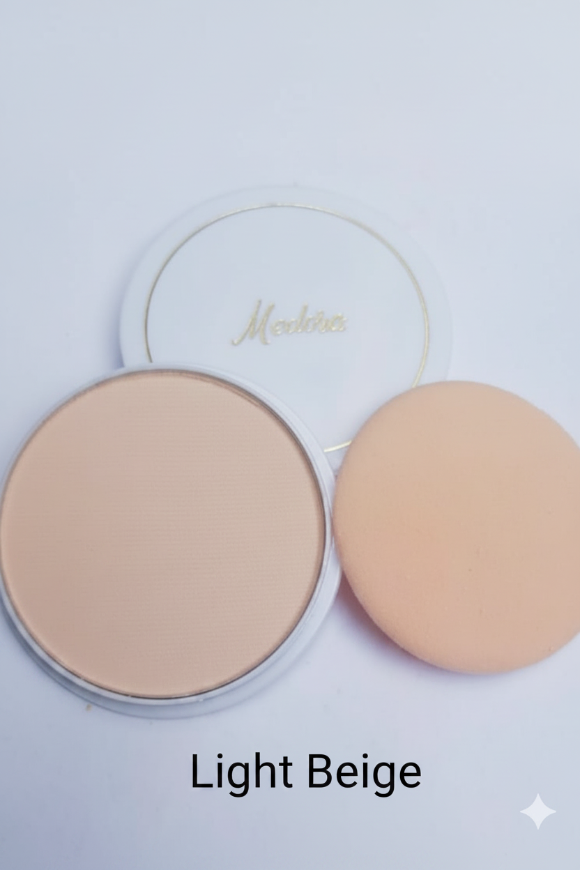 Medora face powder compact in Light beige; long-lasting matte pressed powder for a smooth complexion