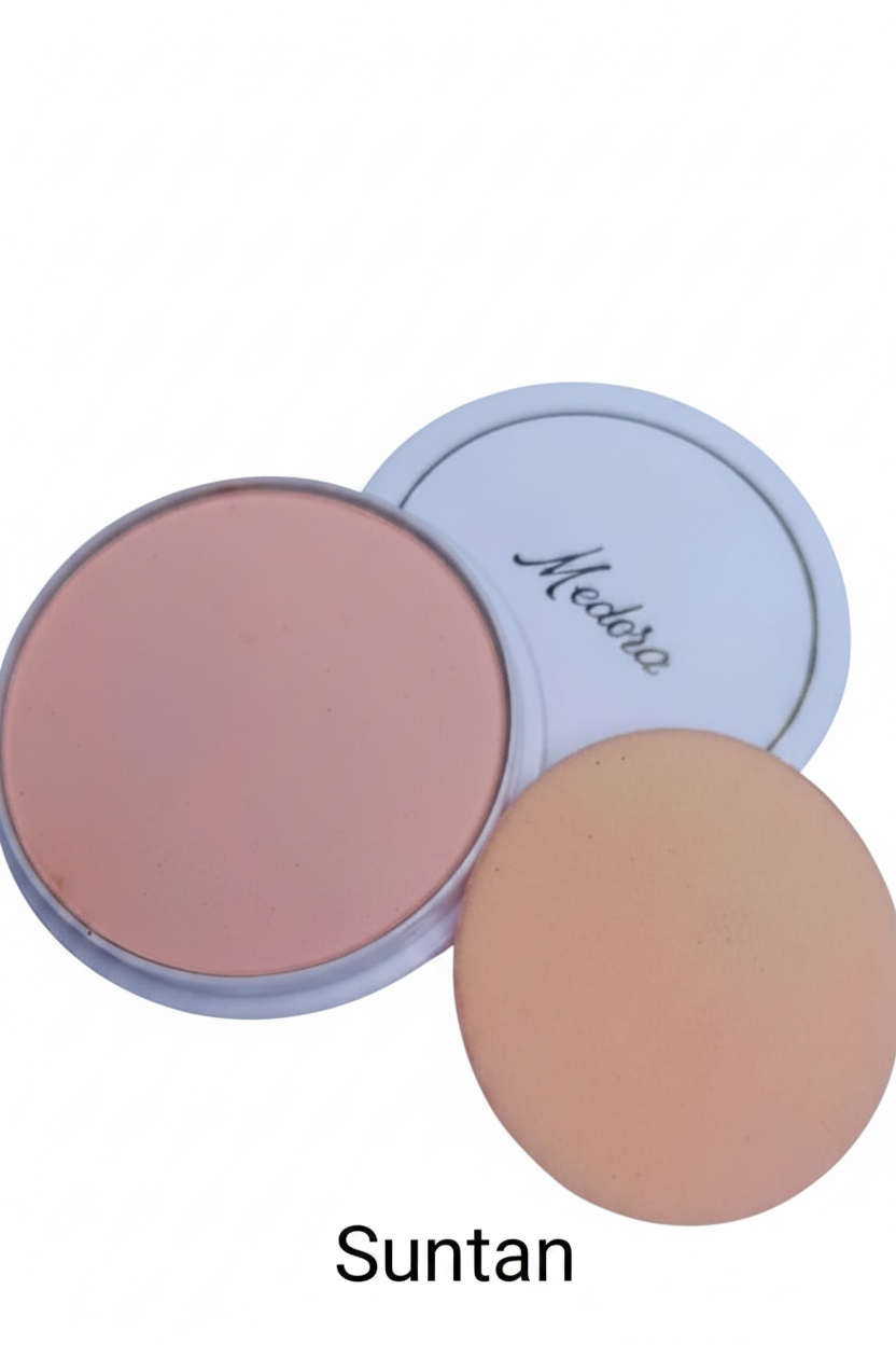 Medora face powder compact in Suntan; long-lasting matte pressed powder for a smooth complexion