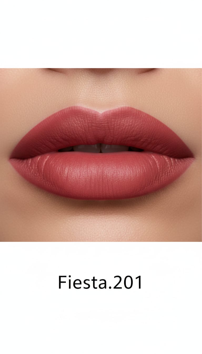 Medora matte lipstick shade 201 fiesta on lips - Pink colours collection 