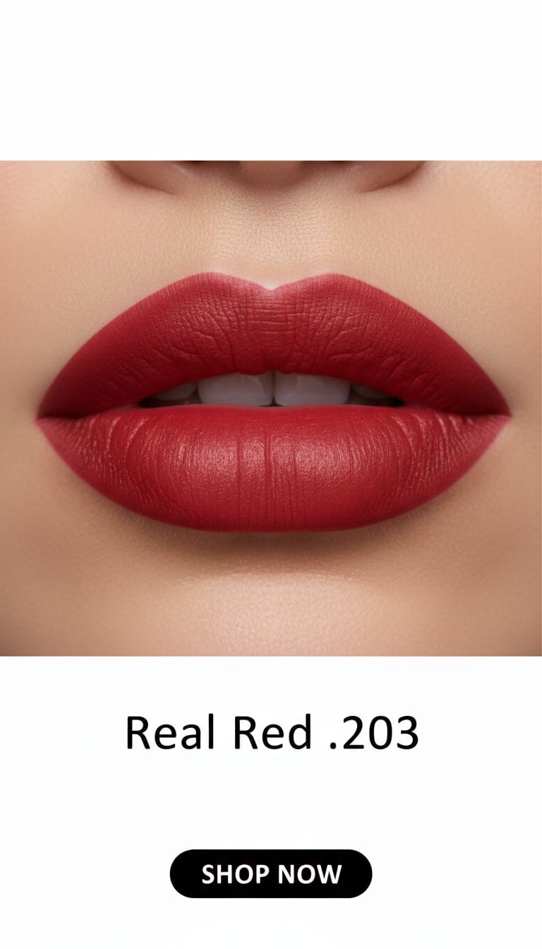 Medora matte lipstick shade 203 real red on lips - Red colours collection 