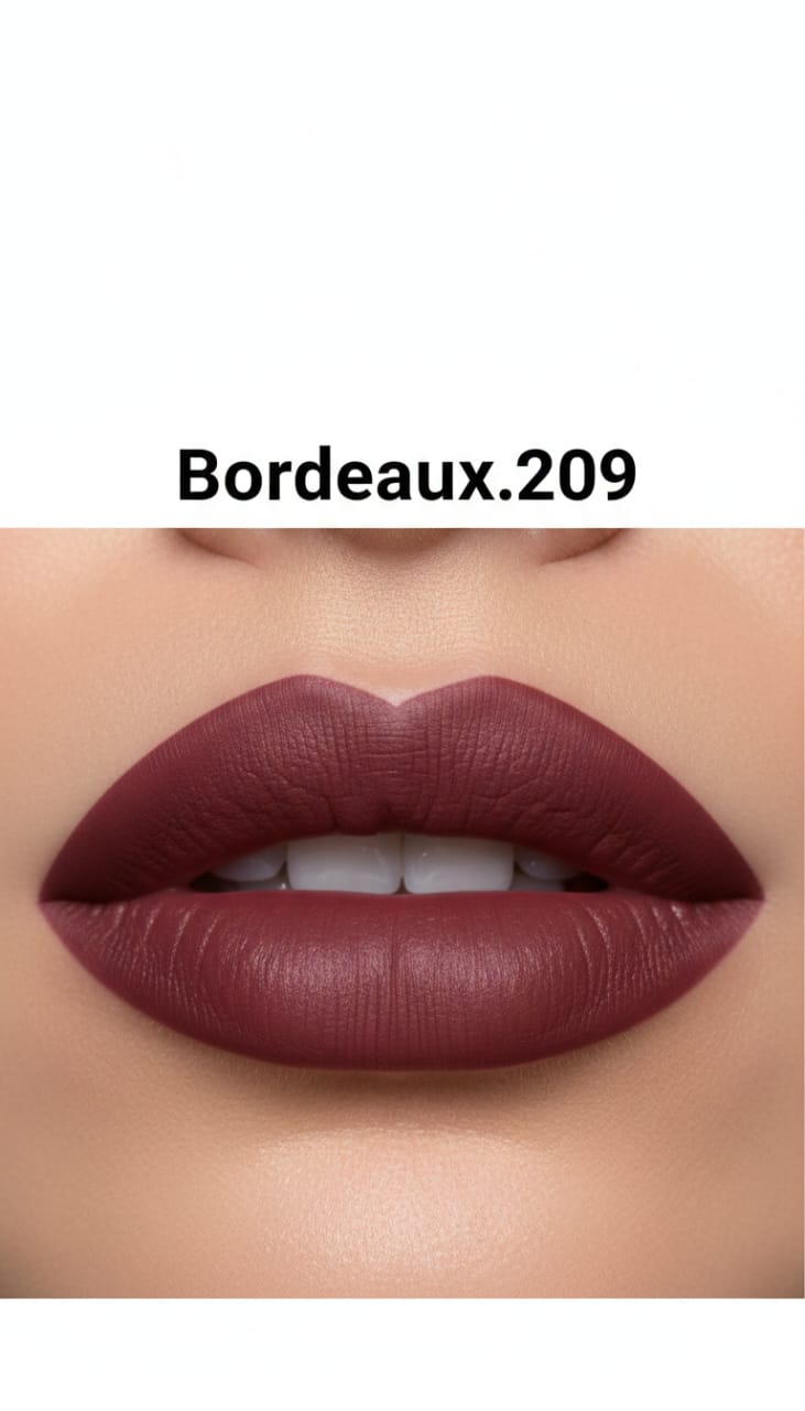 Medora matte lipstick shade 209 bordeaux on lips - Maroon colours collection 