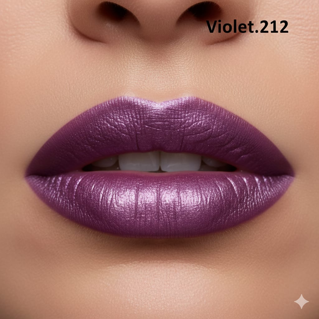 Medora matte lipstick shade 212 violet on lips - Purple colours collection 