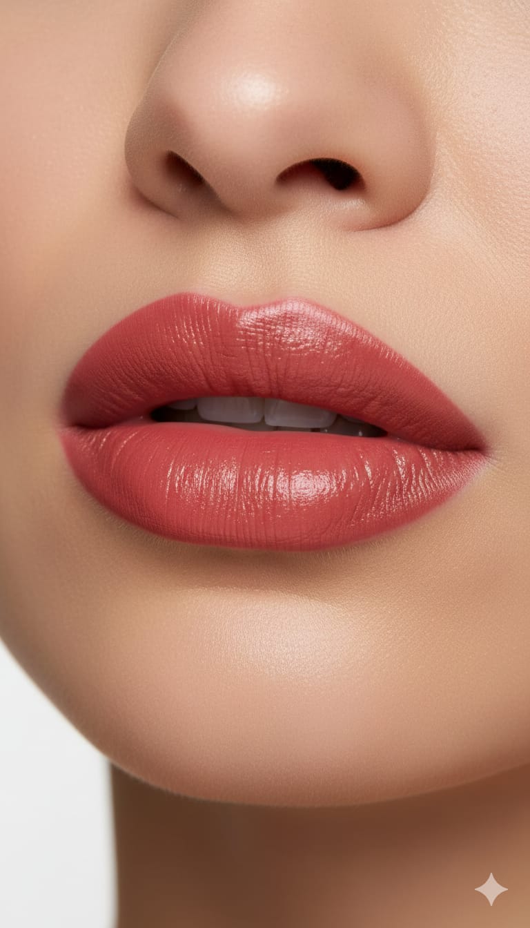 Medora matte lipstick shade 217 crushed rose on lips - Red colours collection 