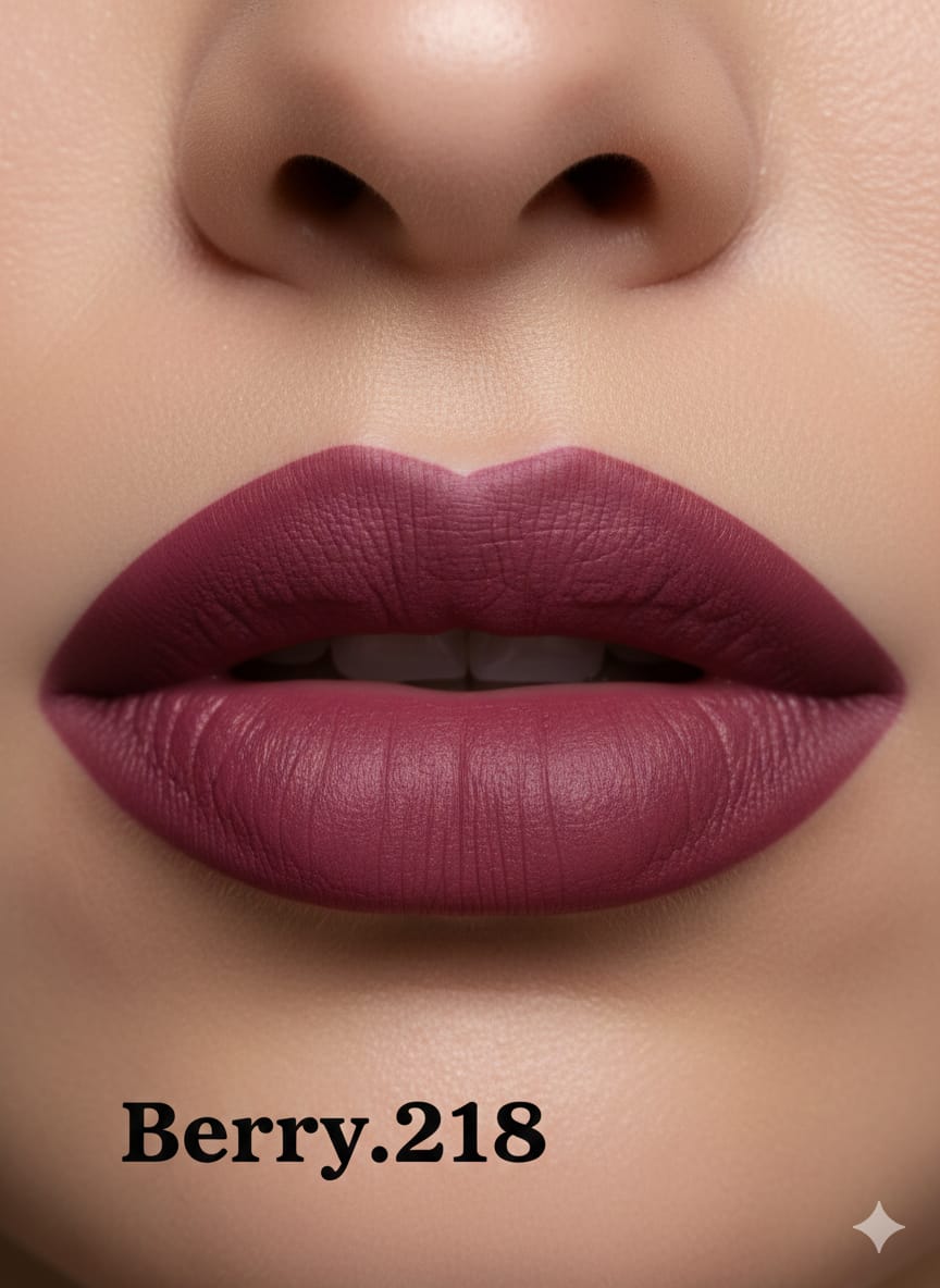 Medora matte lipstick shade 218 Berry on lips - purple colours collection 