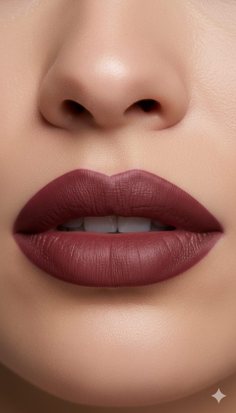 Medora matte lipstick shade 221 dark coco on lips - Brown colours collection 