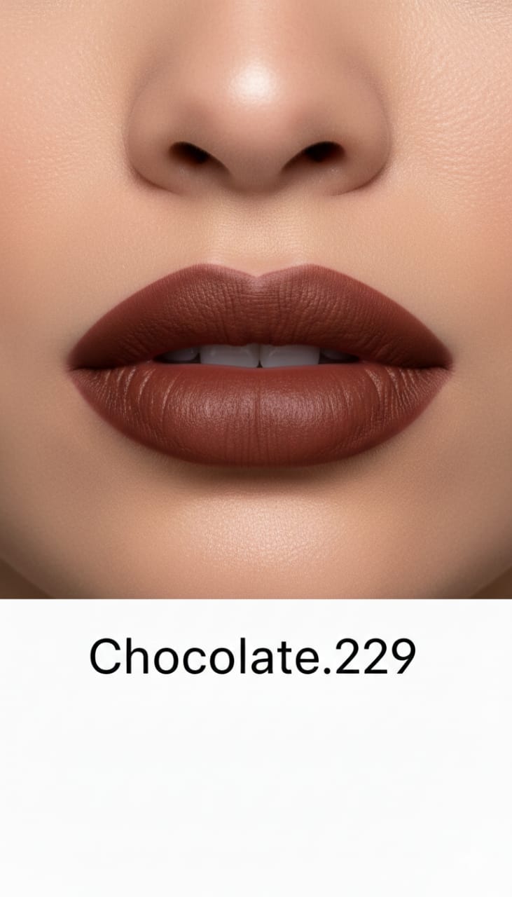 Medora matte lipstick shade 229 chocolate on lips - Brown colours collection 