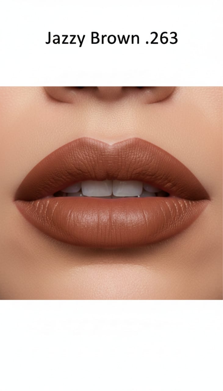 Medora matte lipstick shade 263 jazzybrown on lips - Brown colours collection 