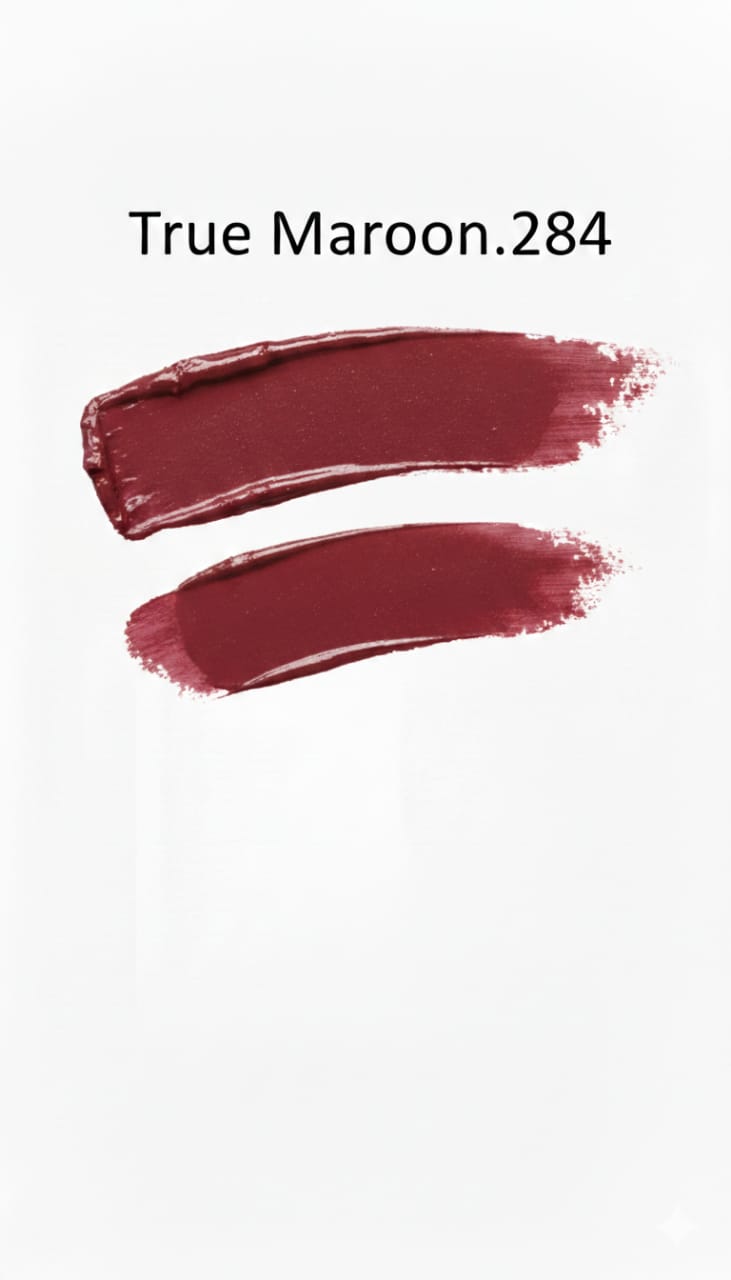 Medora matte lipstick shade 284 true maroon on lips - Maroon colours collection 