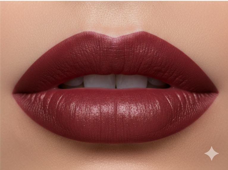 Medora matte lipstick shade 284 True maroon on lips - Maroon colours collection 