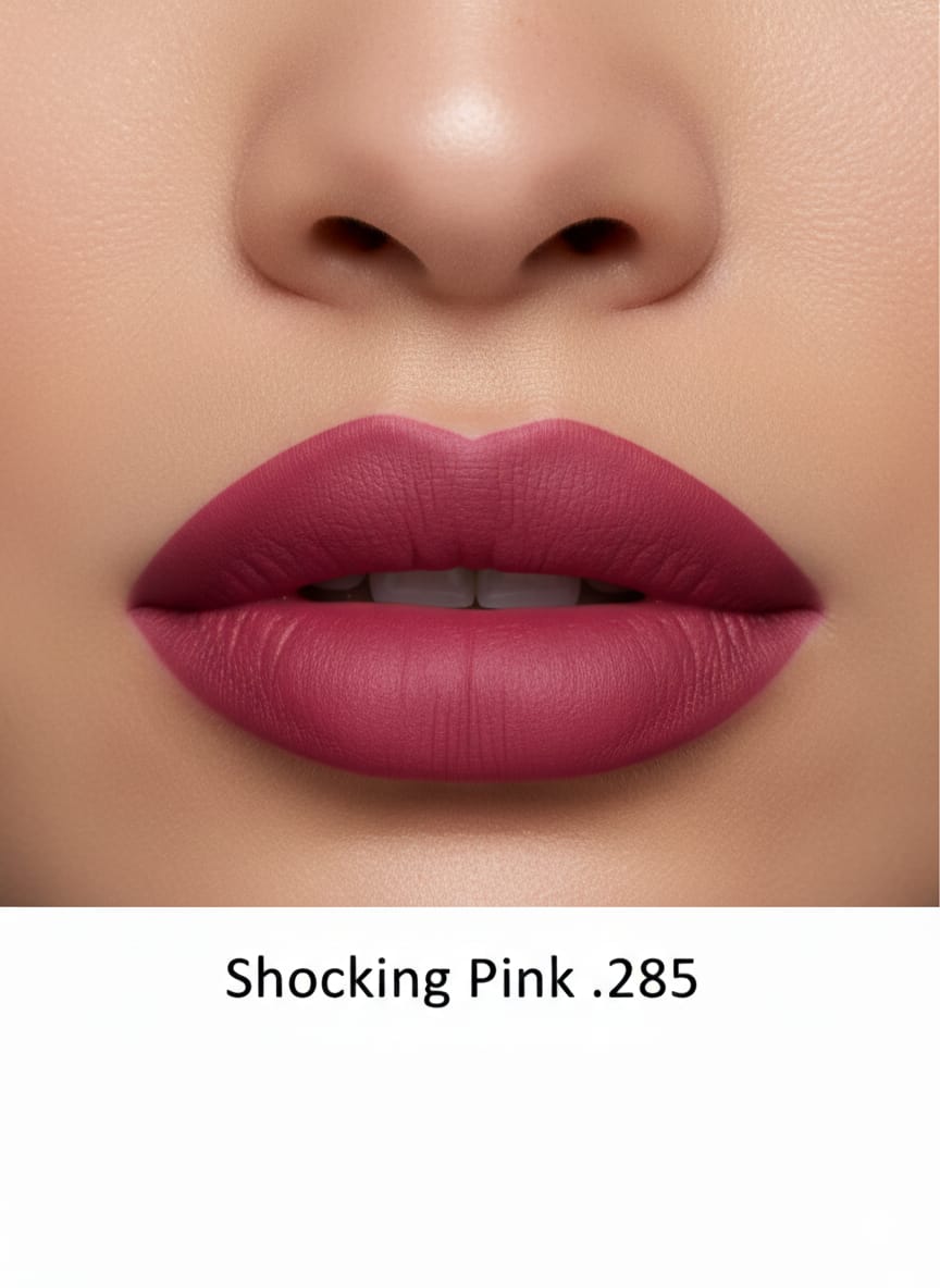 Medora matte lipstick shade 285 shocking pink on lips - shocking pink colours collection 
