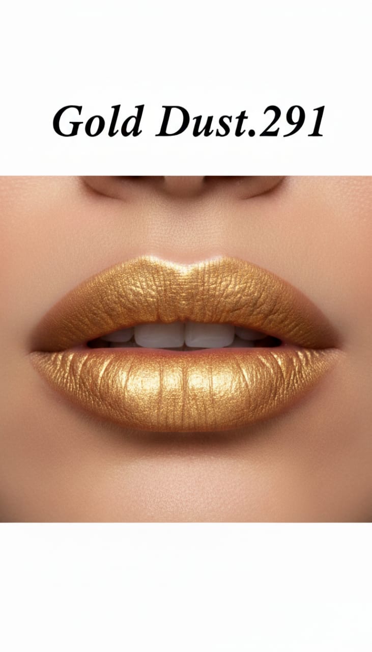 Medora matte lipstick shade 291 gold on lips  - Golden colours collection 