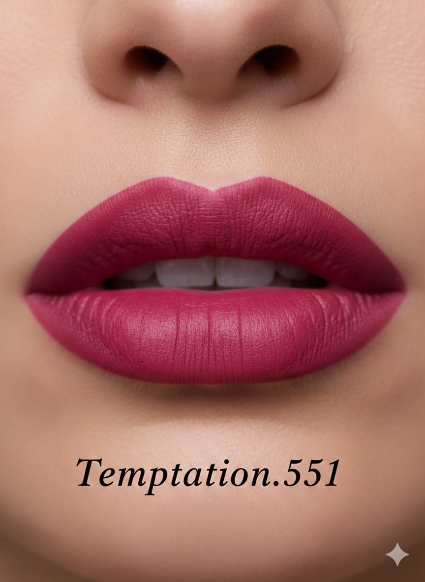 Medora lipstick shade 551 temptation on lips - Shocking pink colours collection 