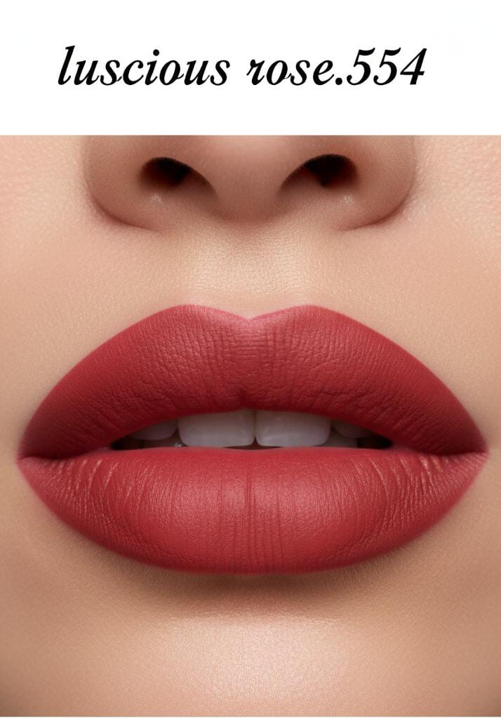 Medora matte lipstick shade luscious rose 554 on lips - Red colours collection 