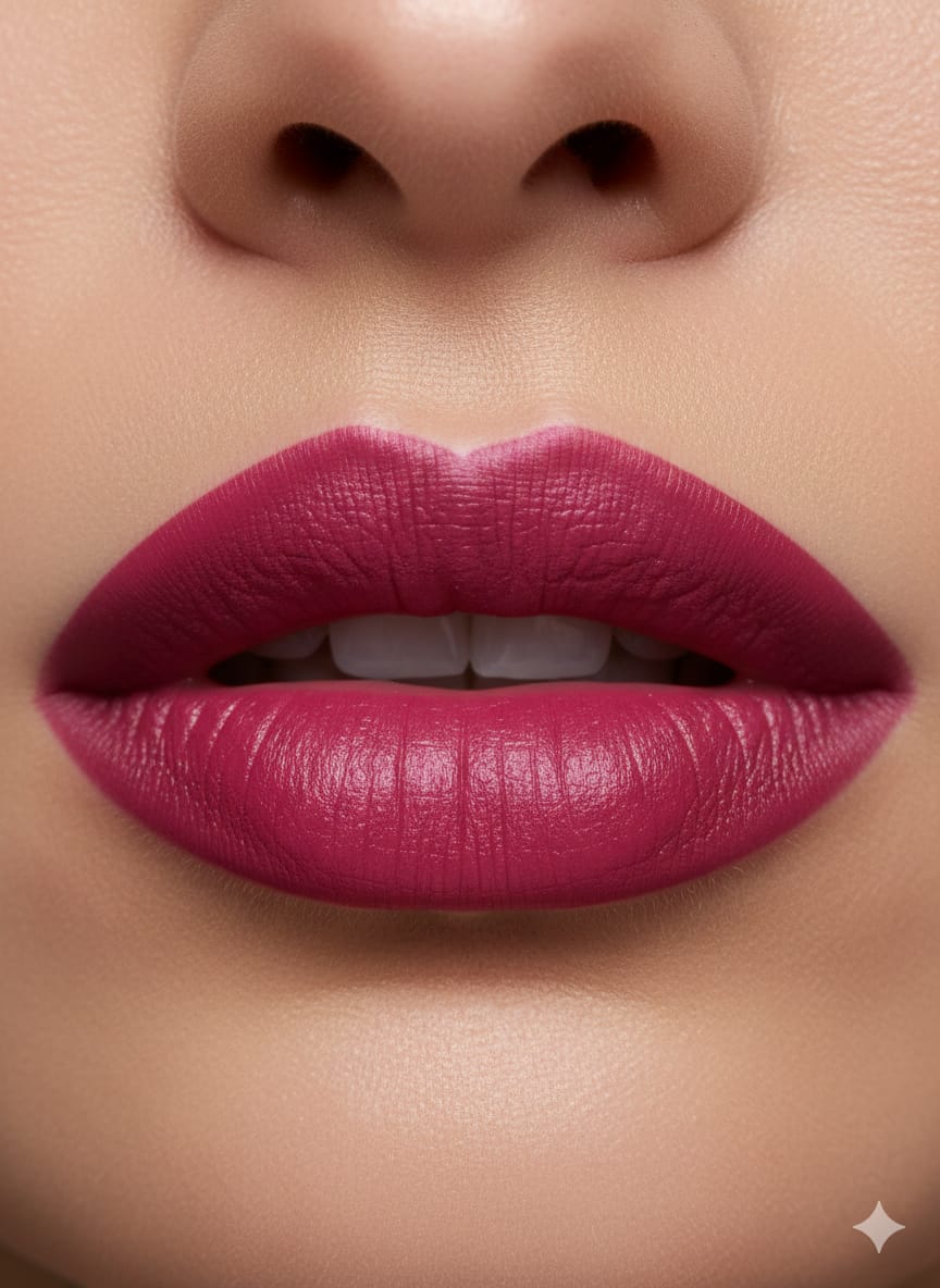 Medora matte lipstick shade 556 full fuchsia on lips - Shocking pink colours collection 