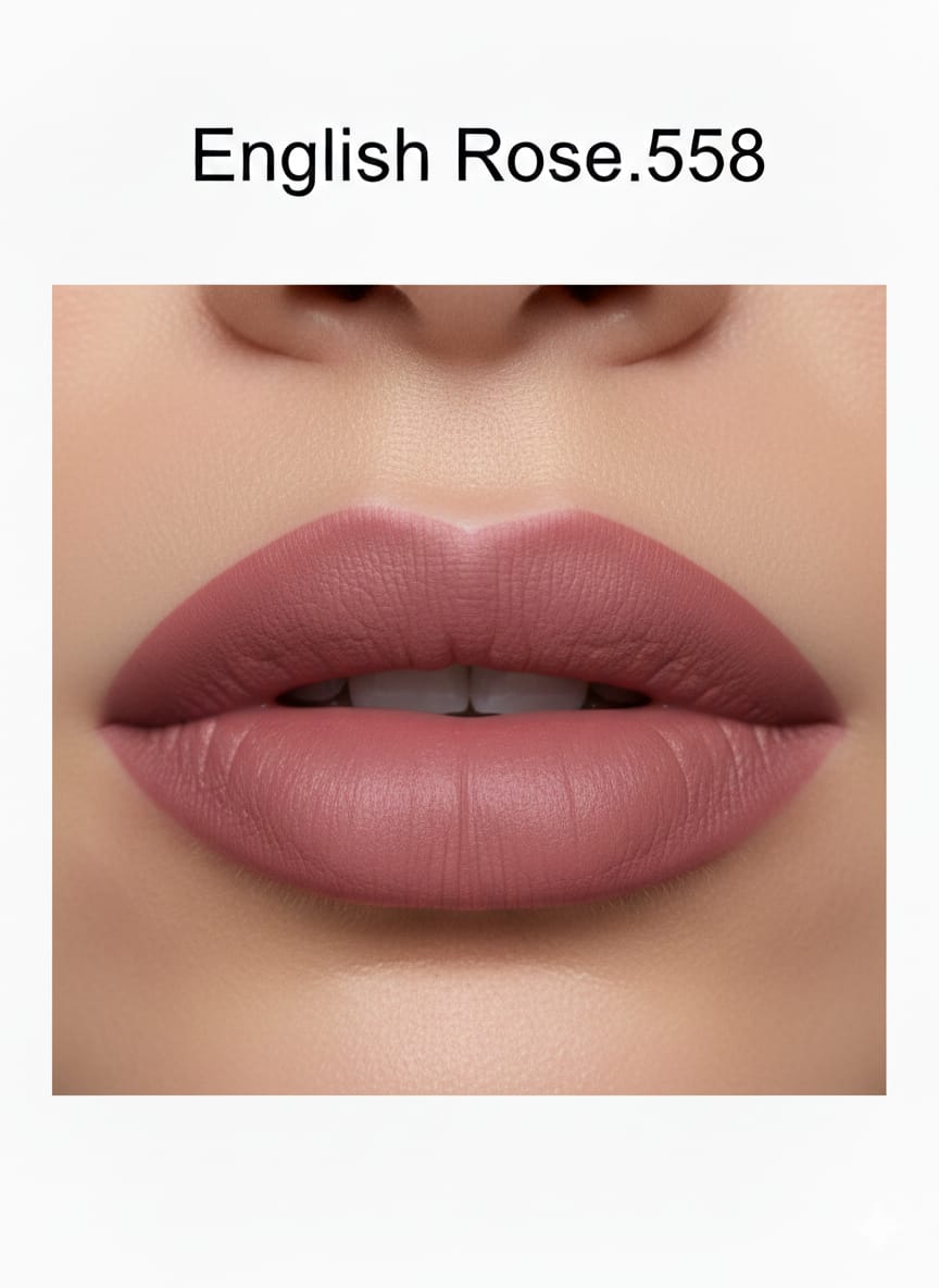 Medora matte lipstick shade 558 English rose on lips - Pink colours collection 