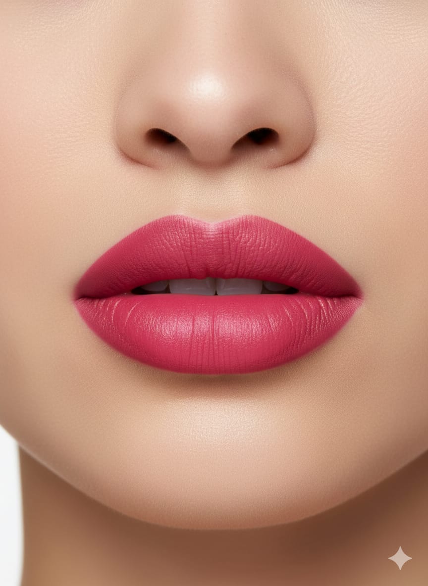Medora matte lipstick shade 560 electric pink on lips - shocking pink colours collection 