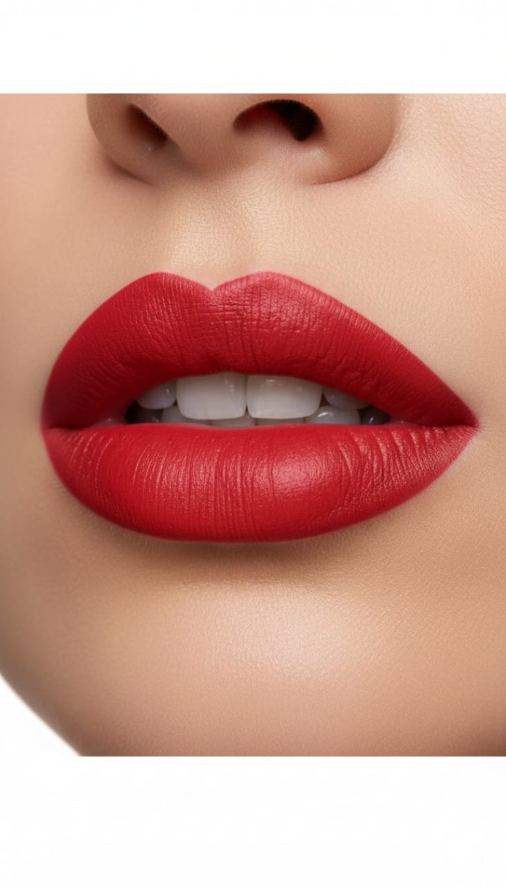 Medora matte lipstick shade 584 solar orange on lips - Orange colours collection 