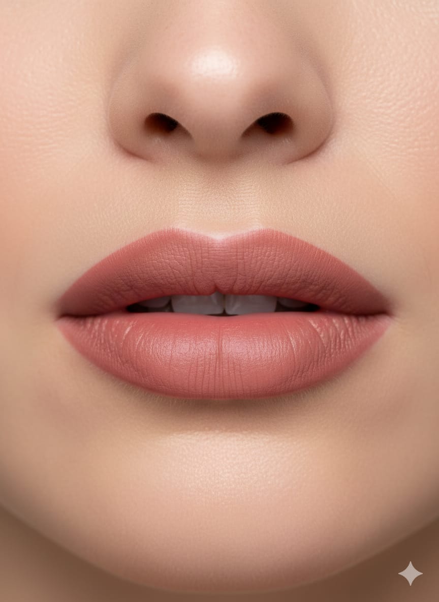 Medora matte lipstick shade 561 demure on lips - Skin/Nude colours collection 