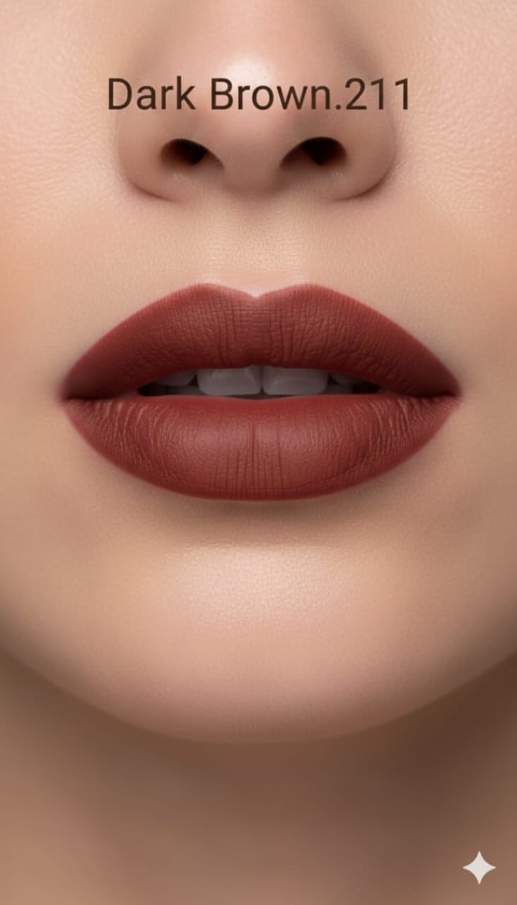 Medora matte lipstick shade 211 dark brown on lips - Brown colours collection 