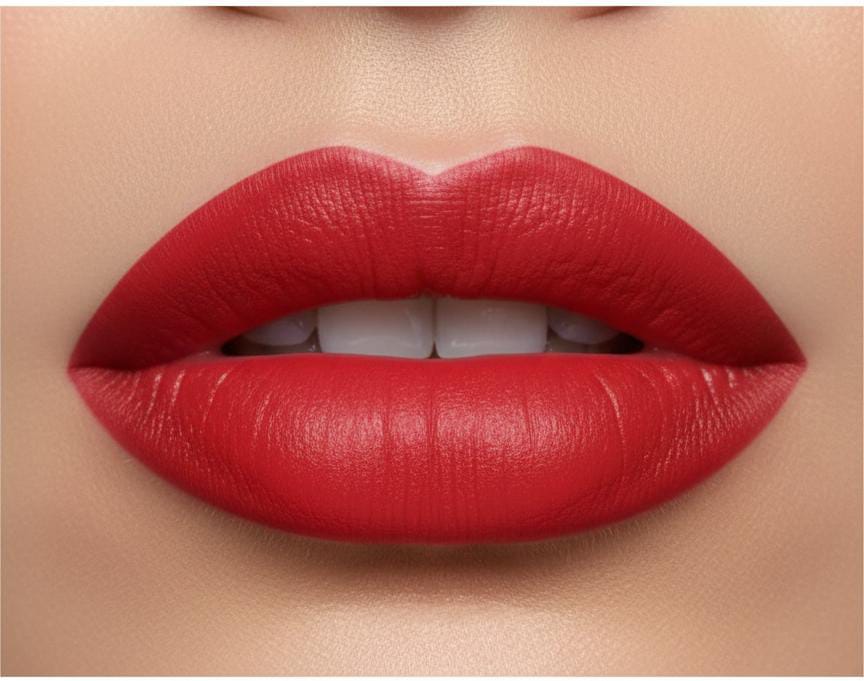 Medora Semi matte lipstick shade 721 Redcatwalk on lips - Red colours collection 