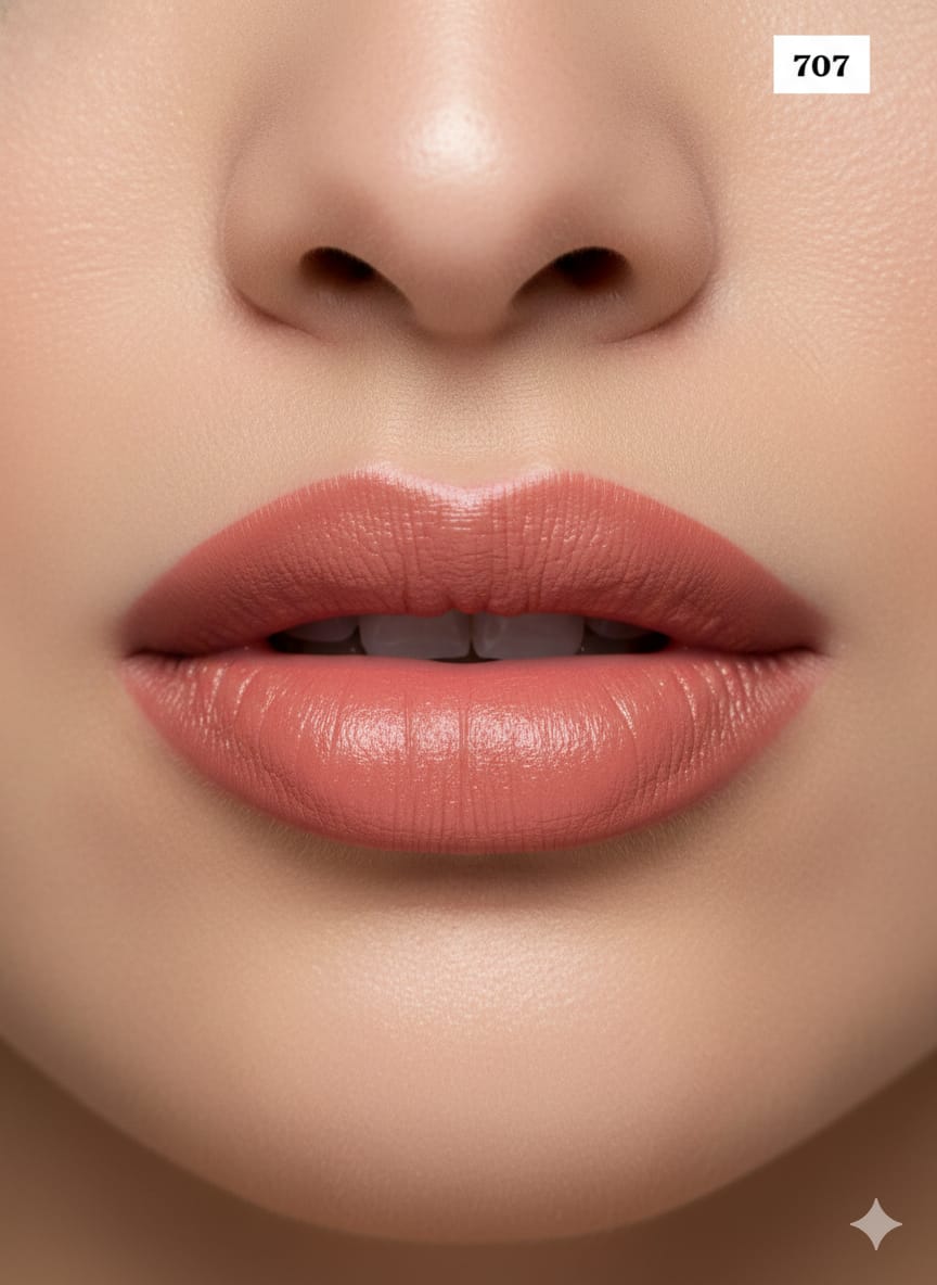 Medora semi matte lipstick shade 707 toffee twist on lips - Skin/Nude colours collection 