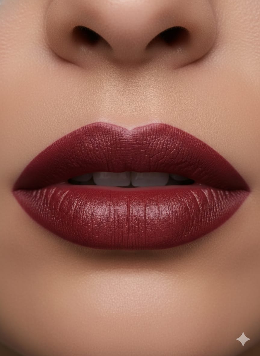 Medora Glossy lipstick shade 60 on lips - Maroon colours collection 
