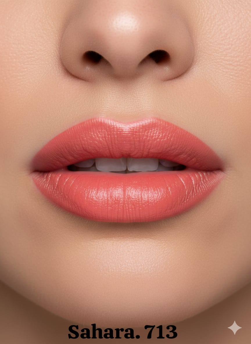 Medora semi matte lipstick shade 713 Sahara on lips - Peach colours collection 