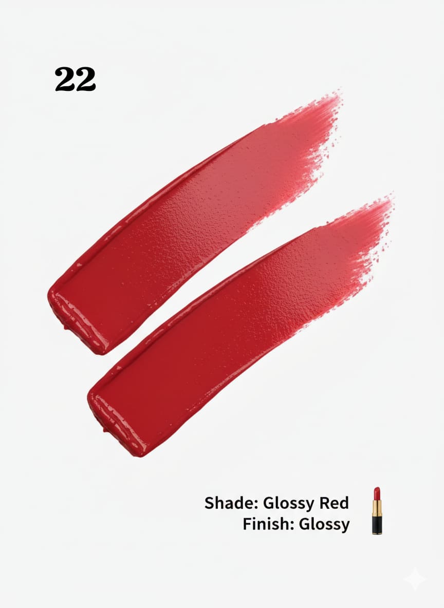 Medora Glossy lipstick shade 22 Swatch - Red colours collection 